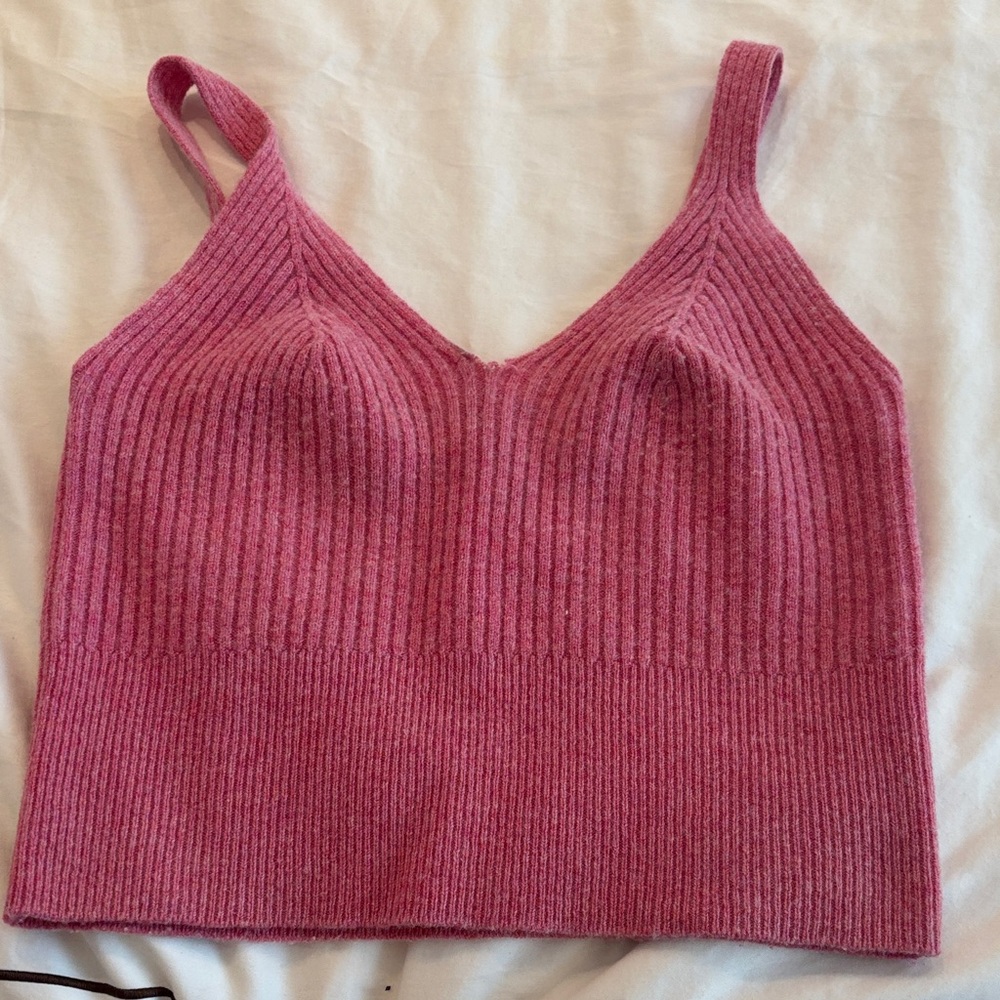 Sandro Pink Ribbed Crop Top